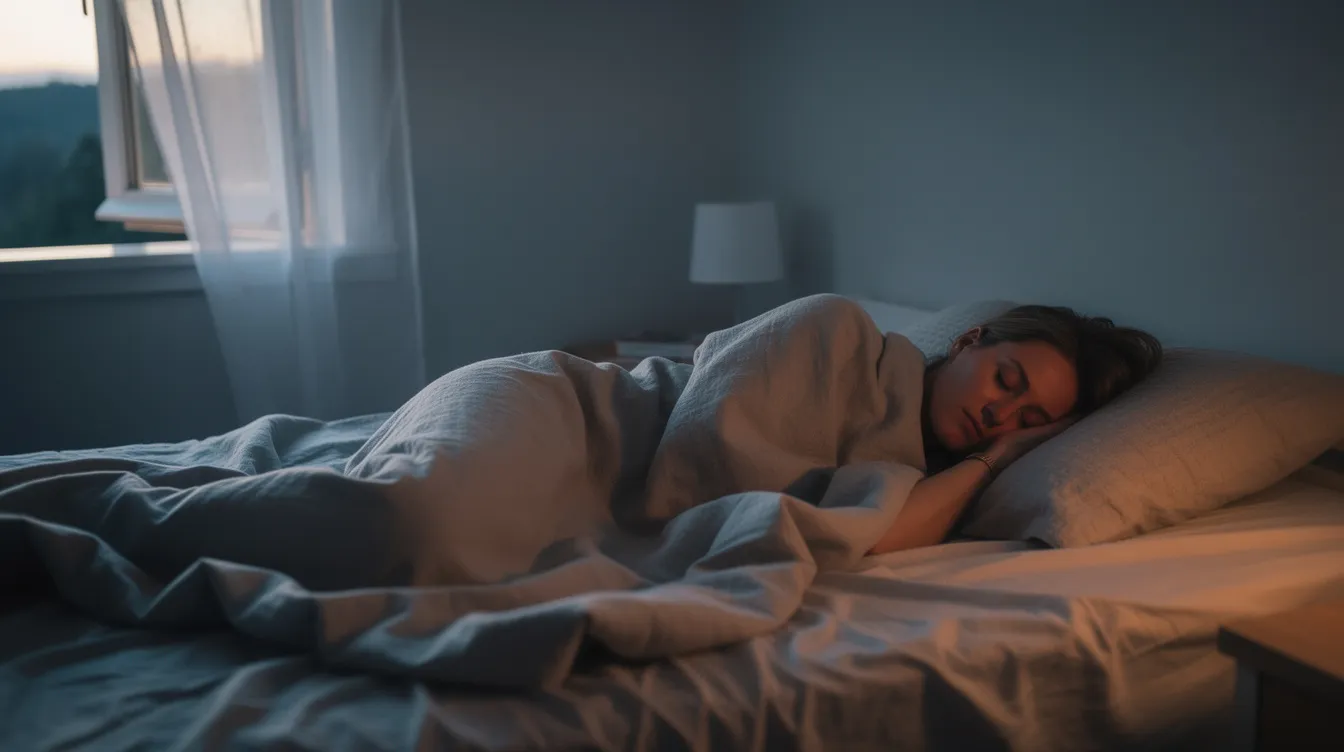 schlafende Frau in einem beigen Bett